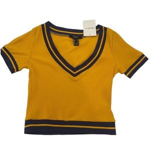 BRAND NWT YELLOW CROPPED TOP WITH NAVY STRIPED TRIM